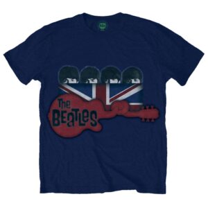The Beatles Guitar & Flag Navy Blue T-Shirt