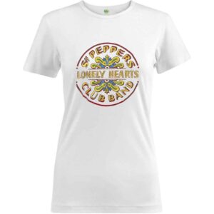 The Beatles Sgt Pepper Drum Colour Foil White Embellished Ladies T-Shirt